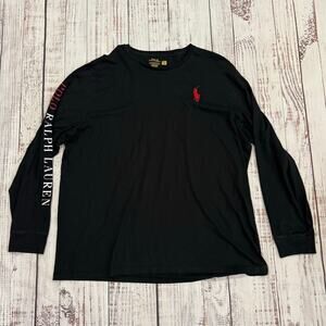 Polo Ralph Lauren XXL Black Long Sleeve Logo Tee Red Pony Sleeve Print